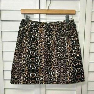Topshop Leopard Print Buckle A-Line Mini Skirt Size 6